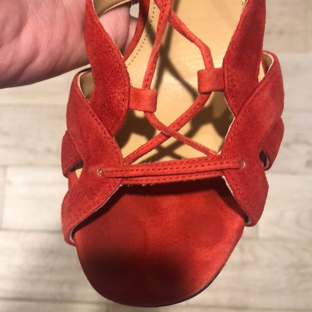 Michael Kors Red Mirabel Suede Strappy Sandal Stiletto Heel Straps w/ Tassels - Picture 3 of 8